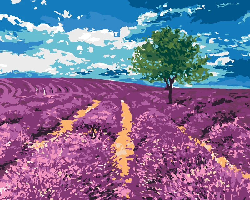 Diamond painting - LAVENDELFELD MIT EINEM BAUM