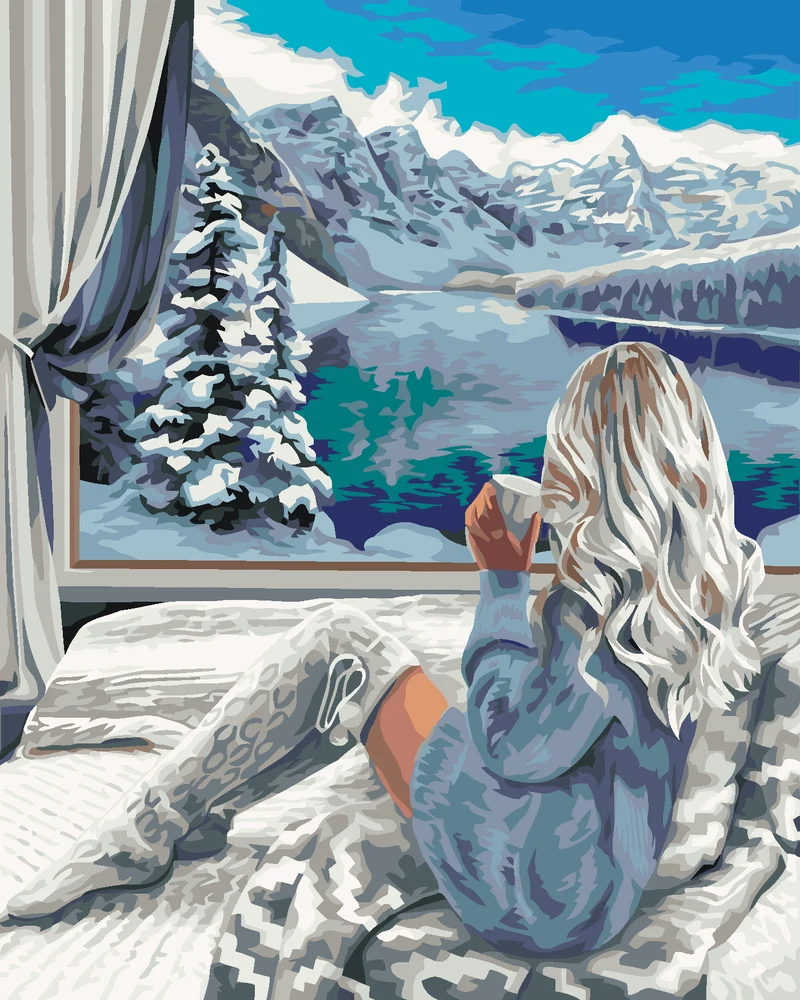 Diamond painting - GEMÜTLICHER BLICK AUF DEN SCHNEEBEDECKTEN SEE