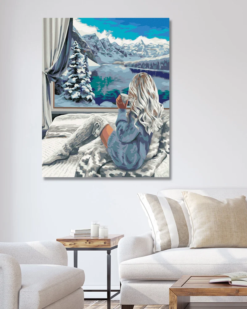 Diamond painting - GEMÜTLICHER BLICK AUF DEN SCHNEEBEDECKTEN SEE