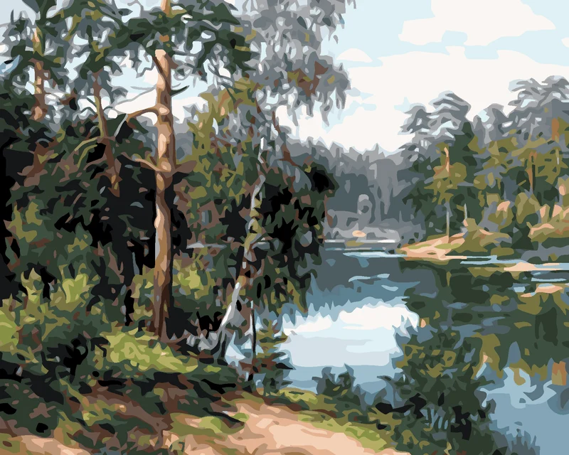 Diamond painting - BLICK AUF DEN SEE DURCH DIE BÄUME