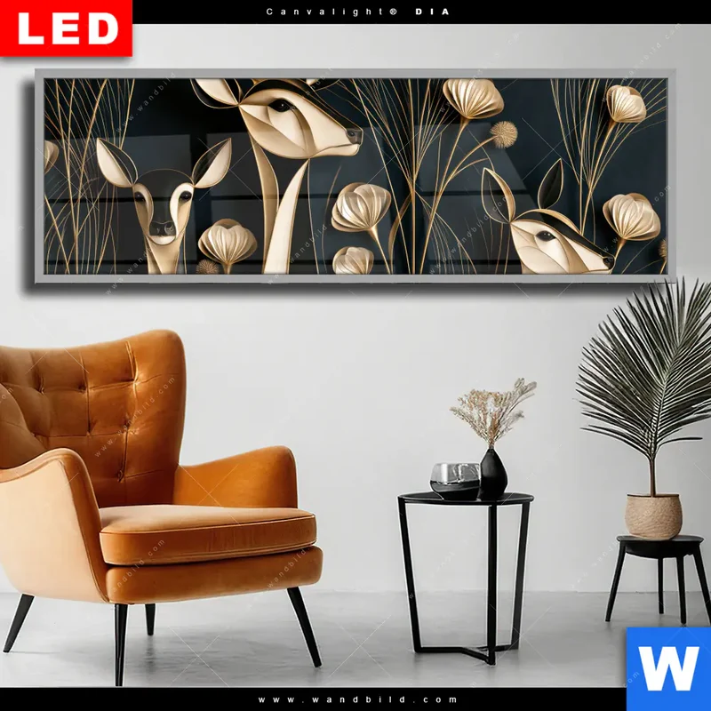 Wechselmotiv Acrylglas Canvalight® DIA | Rehe - Anmut des Waldes | Panorama