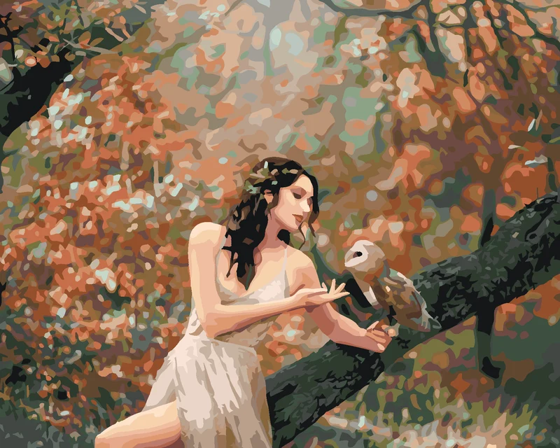 Diamond painting - MÄRCHENHAFTES MÄDCHEN MIT EULE IM WALD