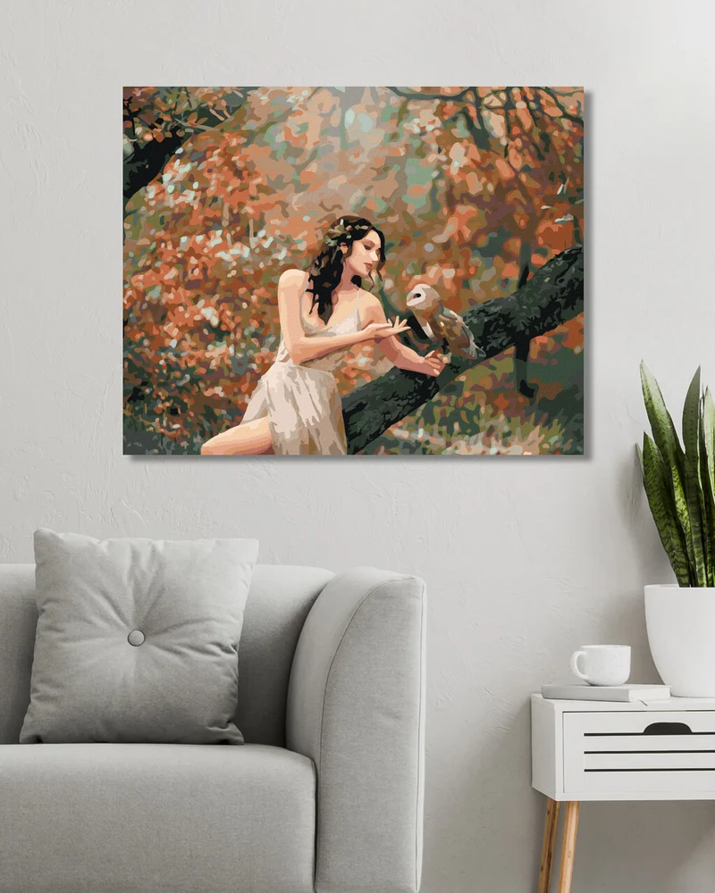 Diamond painting - MÄRCHENHAFTES MÄDCHEN MIT EULE IM WALD
