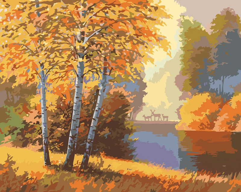 Diamond painting - HERBSTWALD MIT FLUSS UND HIRSCHEN
