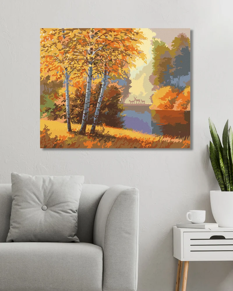 Diamond painting - HERBSTWALD MIT FLUSS UND HIRSCHEN