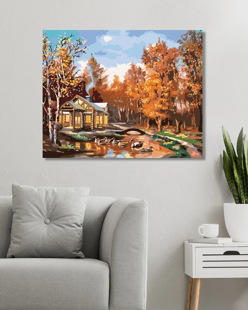 Diamond painting - HÜTTE IM HERBSTWALD UND ENTEN (D. RUSTY RUST)