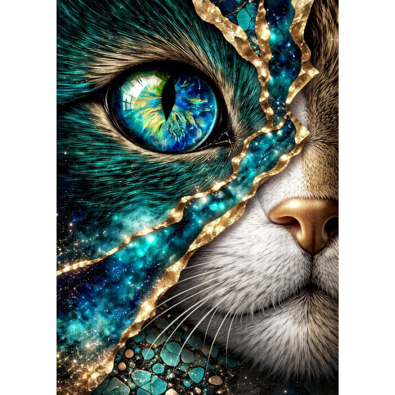 5D Diamond Painting – Cosmic Emerald Cat