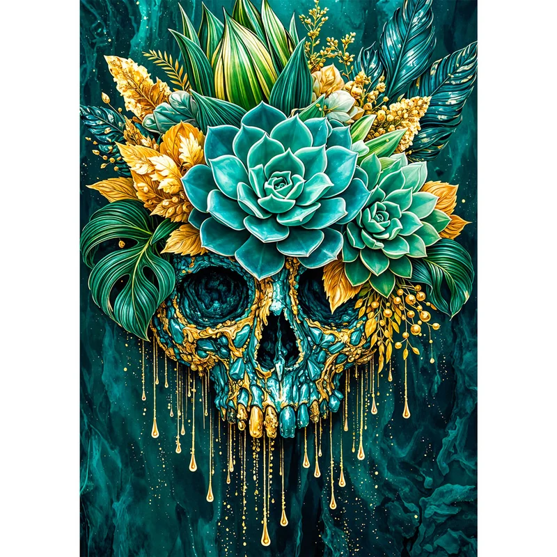 5D Diamond Painting – Emerald Skull Bloom