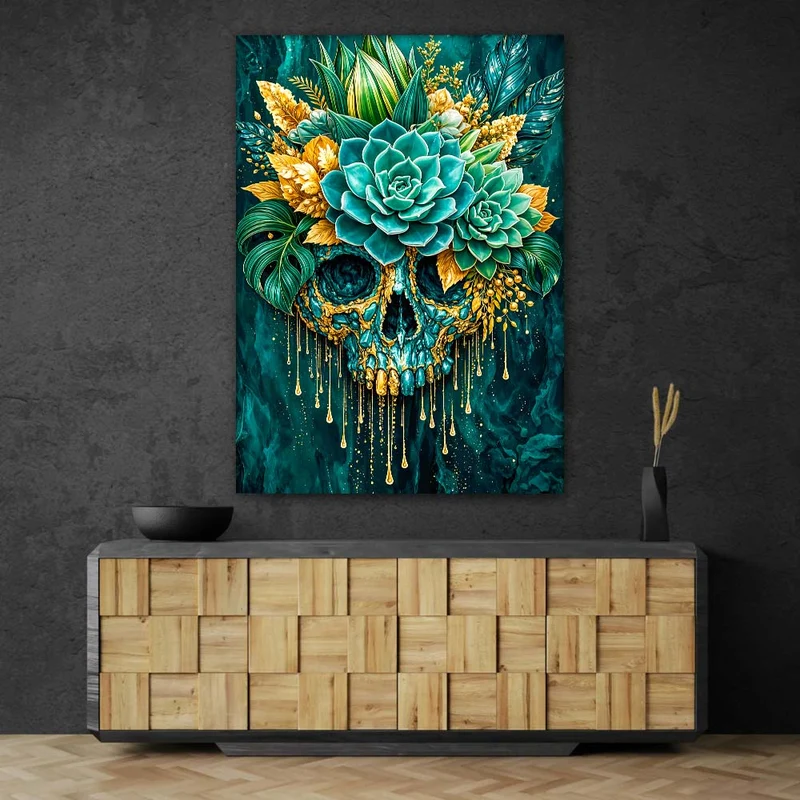 5D Diamond Painting – Emerald Skull Bloom