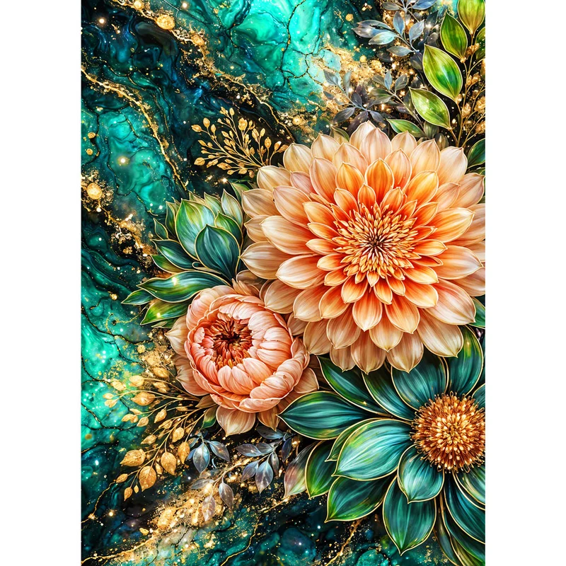5D Diamond Painting – Golden Emerald Blossom