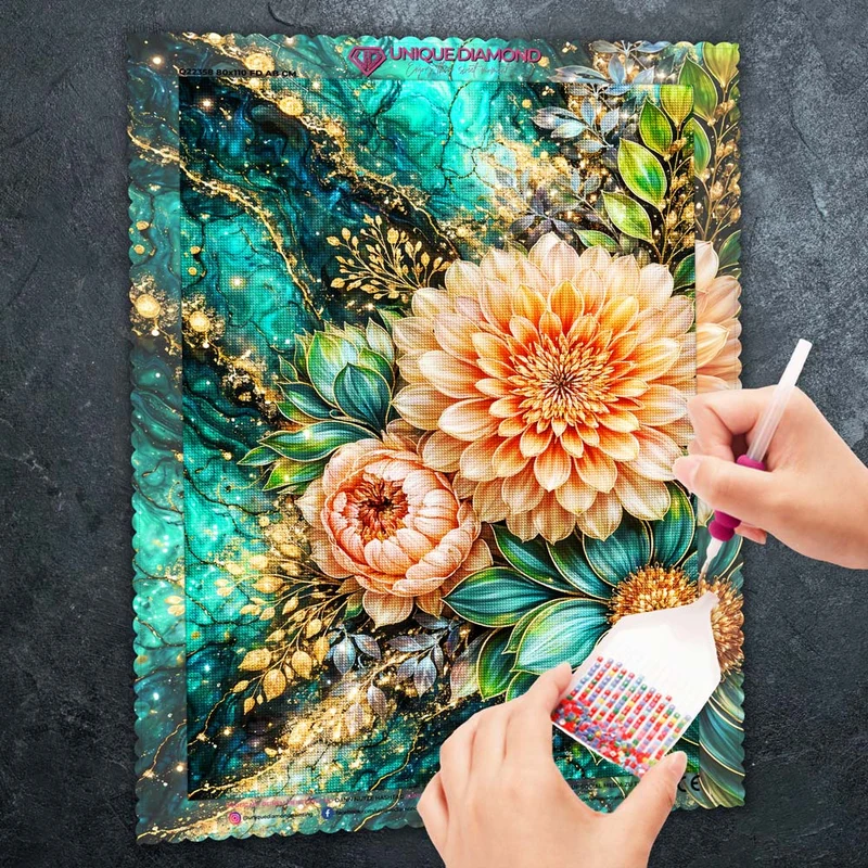 5D Diamond Painting – Golden Emerald Blossom