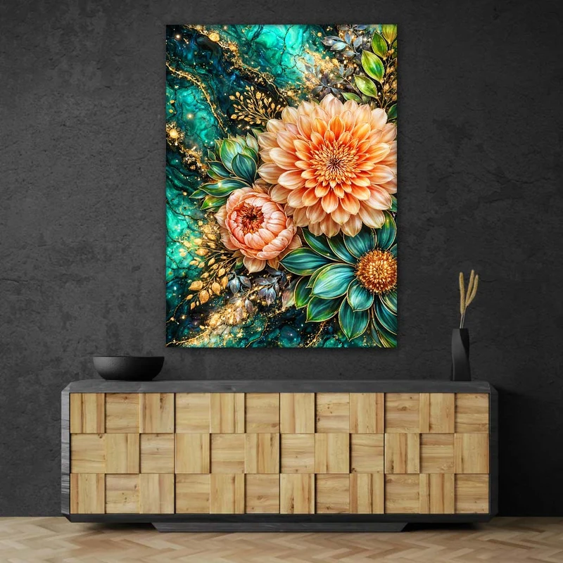 5D Diamond Painting – Golden Emerald Blossom