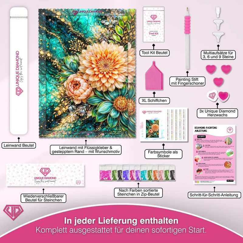 5D Diamond Painting – Golden Emerald Blossom