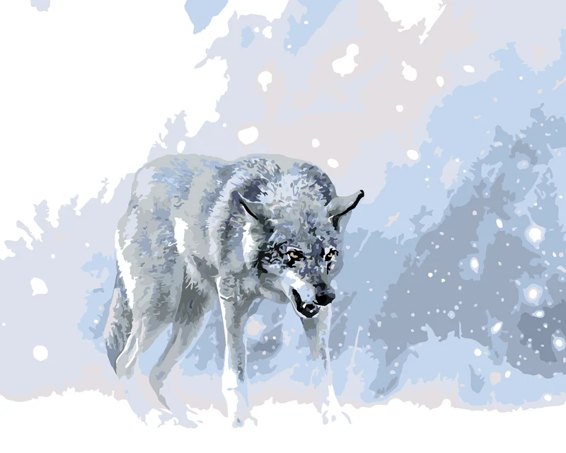 Diamond painting - GRAUER WOLF IN DER WINTERLANDSCHAFT