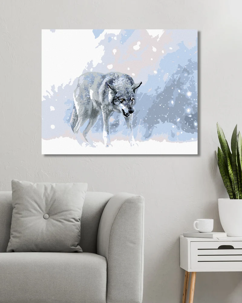 Diamond painting - GRAUER WOLF IN DER WINTERLANDSCHAFT