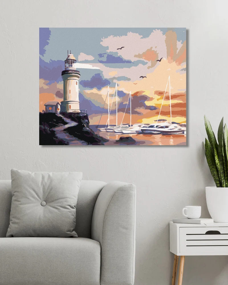 Diamond painting - SEGELSCHIFFE, LEUCHTTURM UND SONNENUNTERGANG (D. RUSTY RUST)