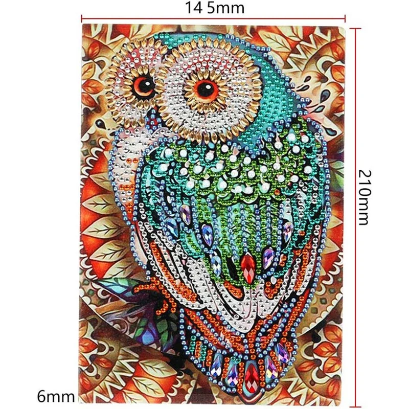 Diamond Painting Notizbuch – Smaragd-Eule im Blätterrahmen