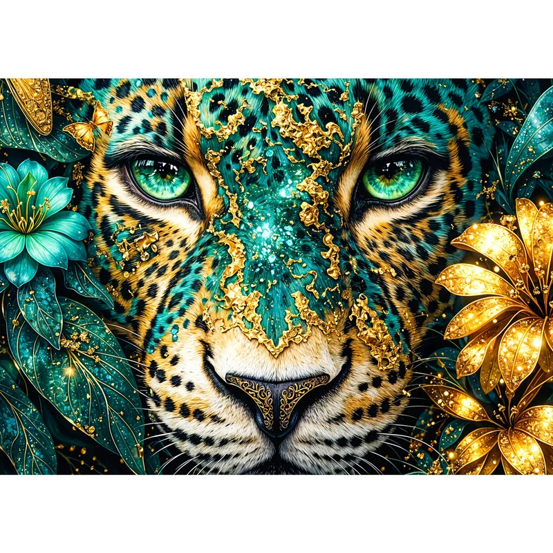 5D Diamond Painting – Emerald Leopard Majesty