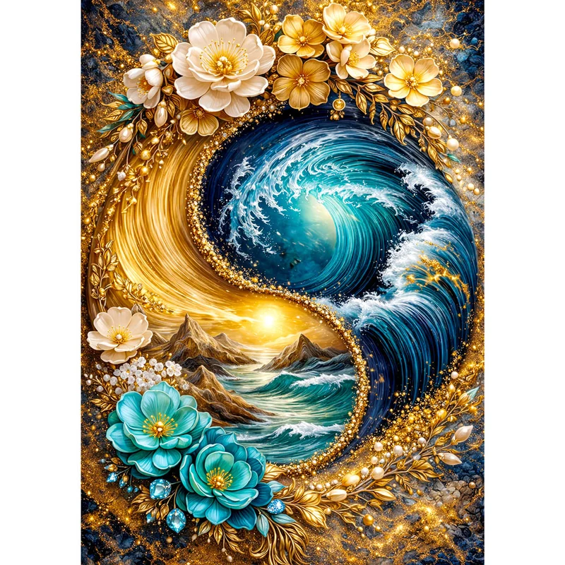 5D Diamond Painting – Yin Yang Ocean Bloom