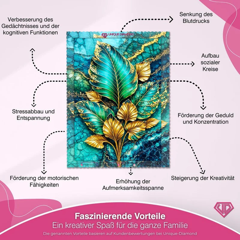 5D Diamond Painting – Golden Emerald Leaves