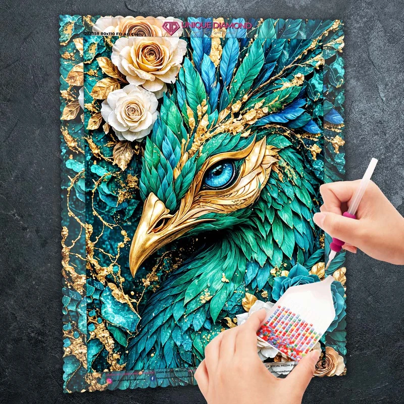 5D Diamond Painting – Emerald Phoenix Bloom