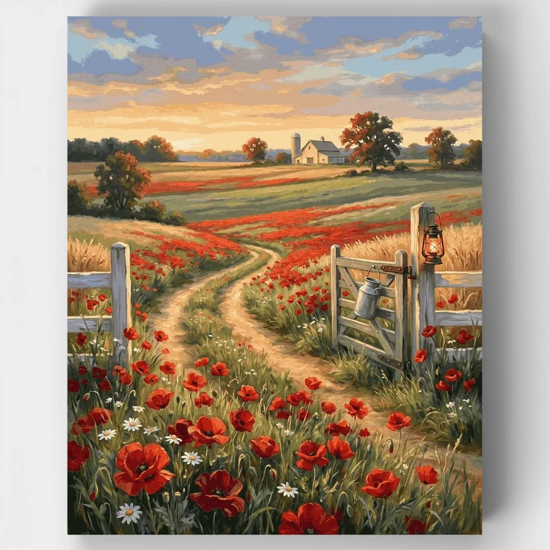 "Poppy Field Farm Gate" Paint by Numbers Kit