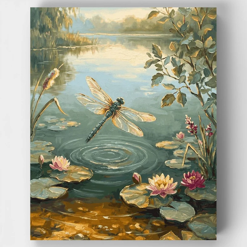 "Dragonfly Over the Lily Pond" Paint by Numbers Kit