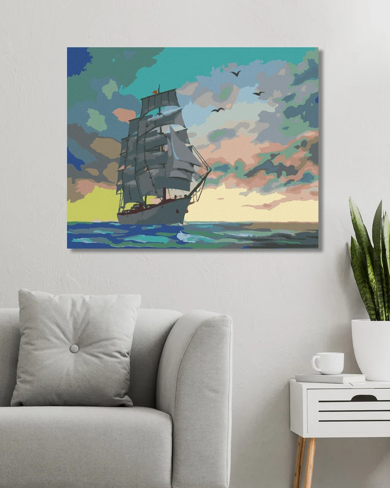 Diamond painting - SEGELSCHIFF UND FARBIGE WOLKEN (D. RUSTY RUST)