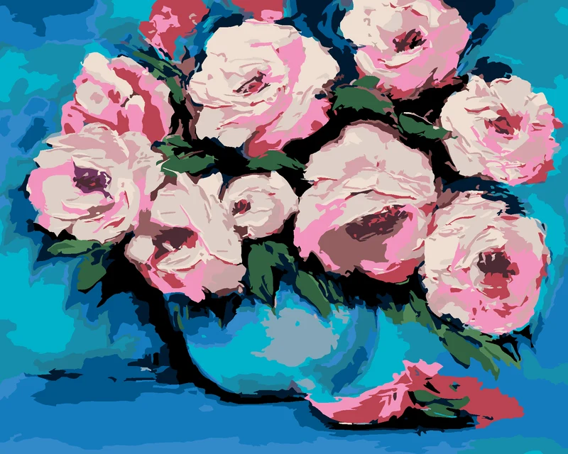 Diamond painting - PFINGSTROSEN IN EINER BLAUEN VASE