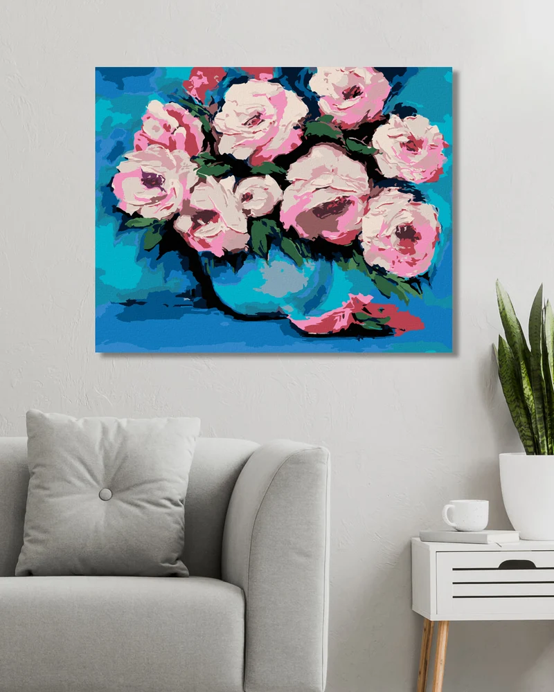 Diamond painting - PFINGSTROSEN IN EINER BLAUEN VASE