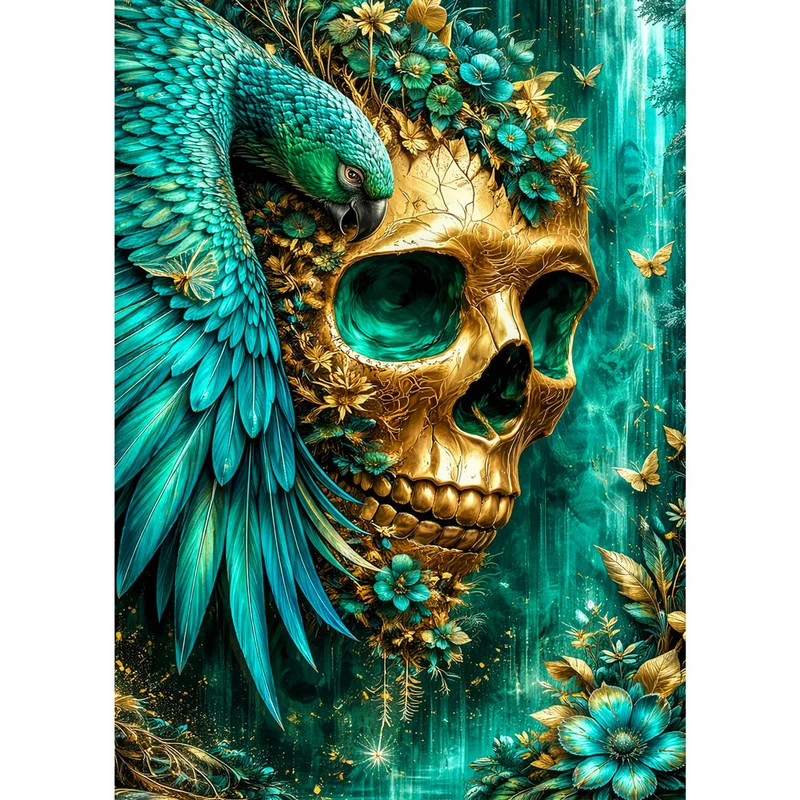 5D Diamond Painting – Emerald Skull Guardian
