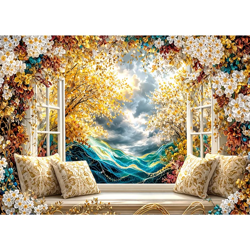 5D Diamond Painting – Golden Window Dream
