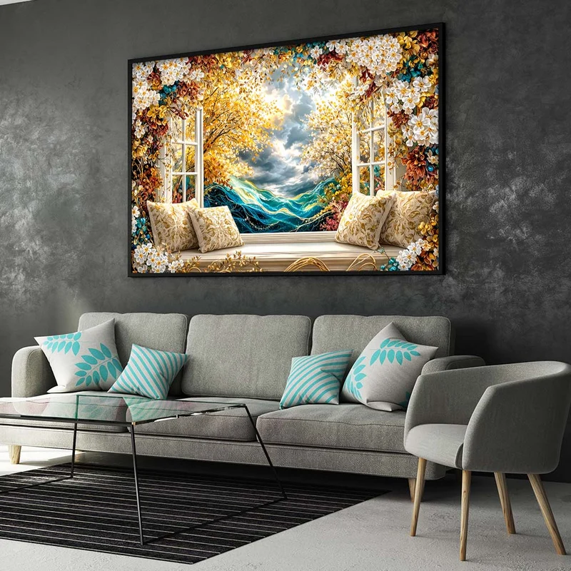 5D Diamond Painting – Golden Window Dream