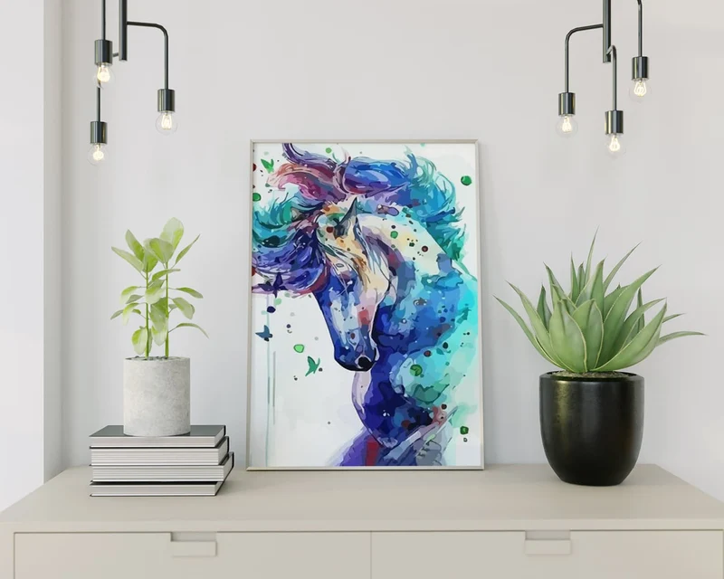 Diamond Painting Pferd mit Blauen Tönen