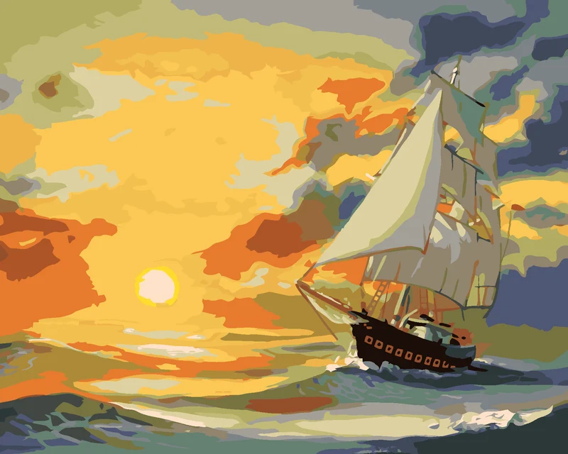 Diamond painting - SEGELSCHIFF NACH DER ABENDDÄMMERUNG 2 (D. RUSTY RUST)