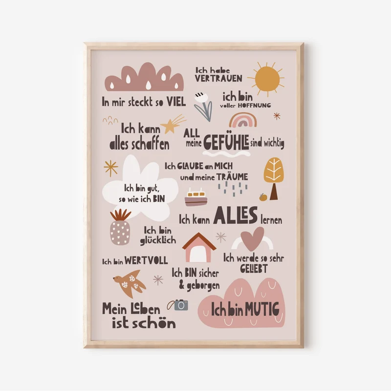 Modern Kids Art - Poster Affirmationen Peaceful World A4