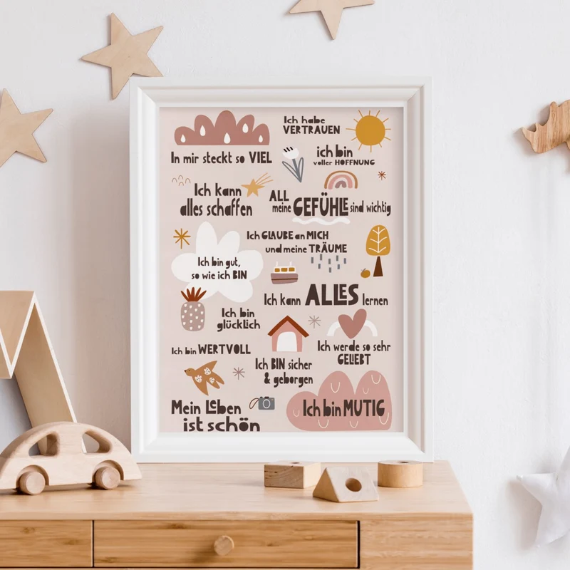 Modern Kids Art - Poster Affirmationen Peaceful World A4