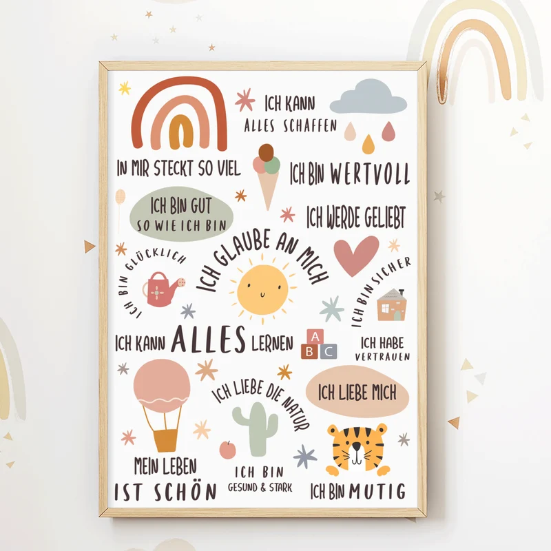 Modern Kids Art - Poster Affirmationen Regenbogen