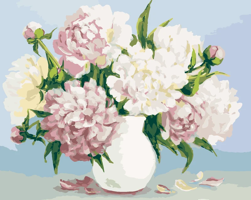 Diamond painting - PFINGSTROSEN IN WEISSER VASE