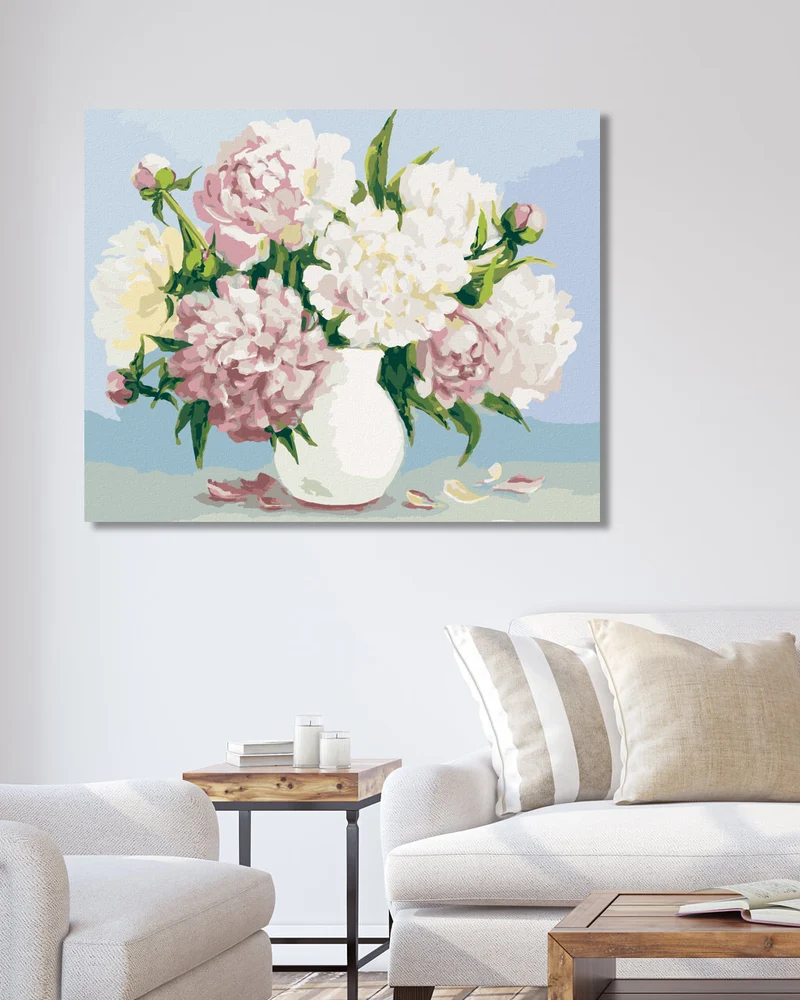 Diamond painting - PFINGSTROSEN IN WEISSER VASE