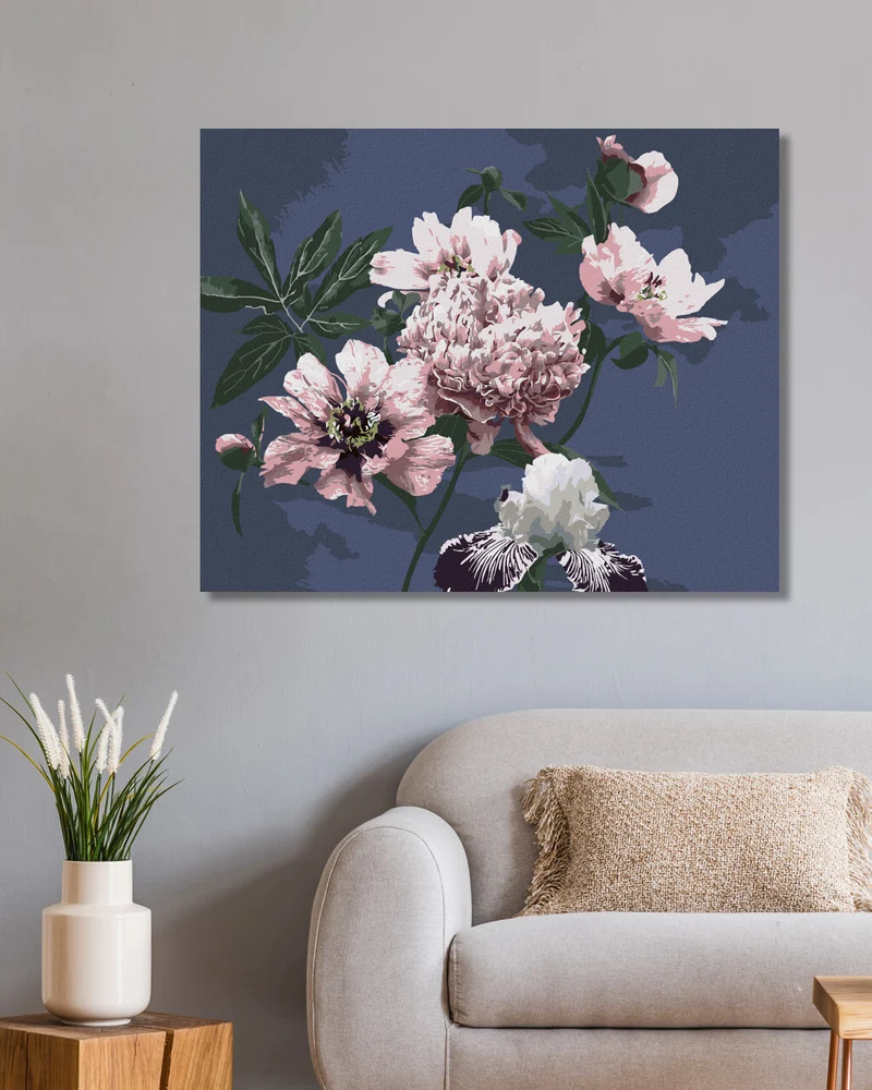 Diamond painting - PFINGSTROSEN AUF SCHWARZEM HINTERGRUND