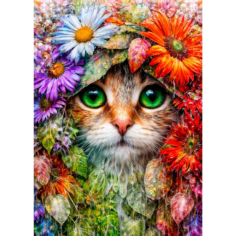 5D Diamond Painting – Floral Emerald Cat