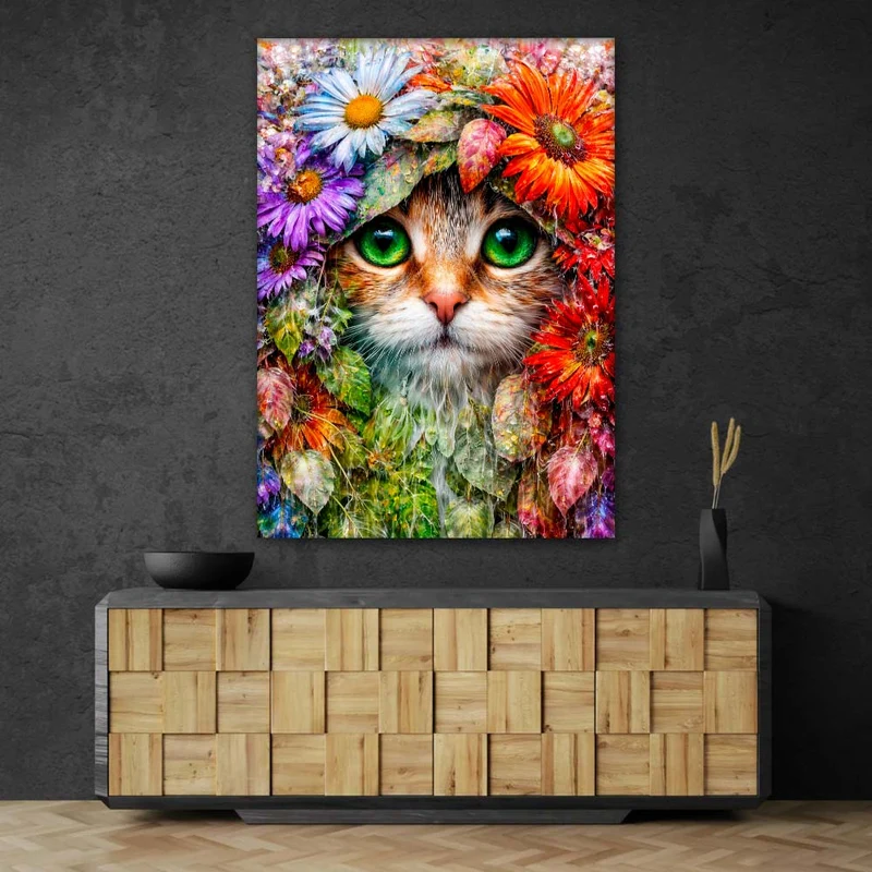 5D Diamond Painting – Floral Emerald Cat