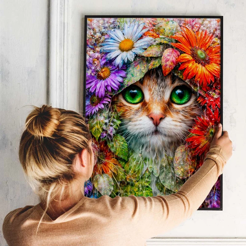 5D Diamond Painting – Floral Emerald Cat