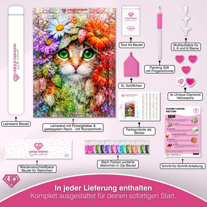 5D Diamond Painting – Floral Emerald Cat