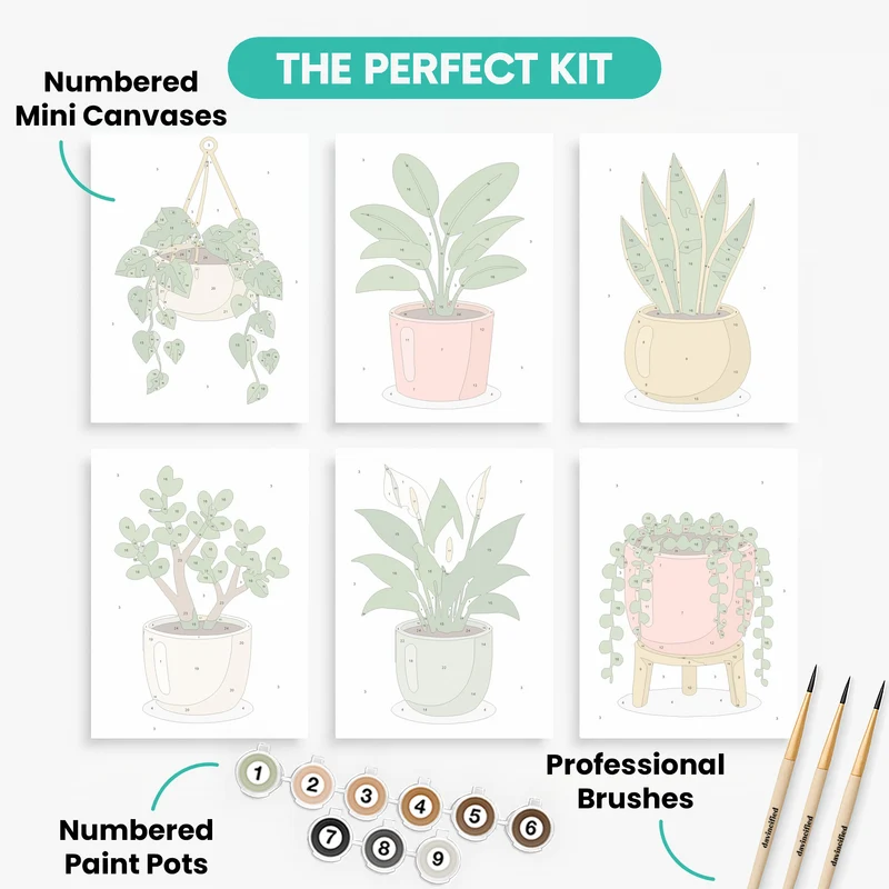 Potted Houseplants - Mini Paint by Numbers Set