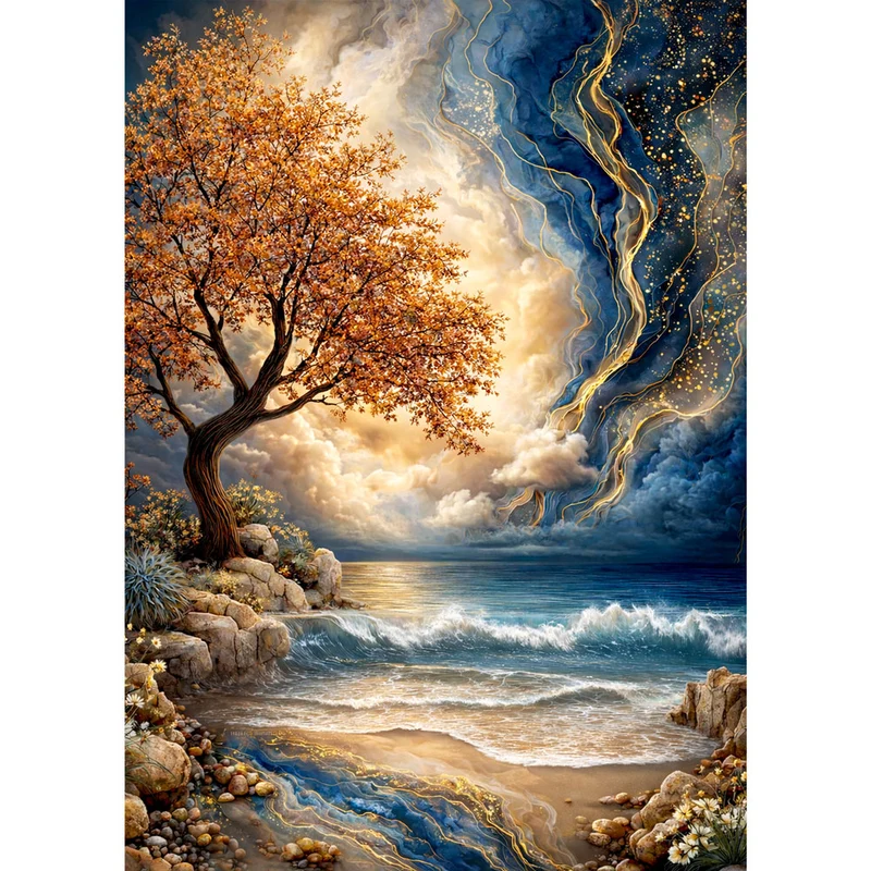 5D Diamond Painting – Golden Ocean Tree