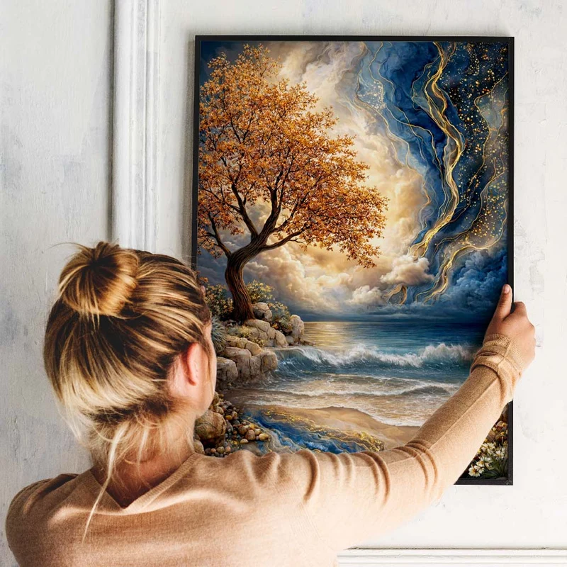 5D Diamond Painting – Golden Ocean Tree