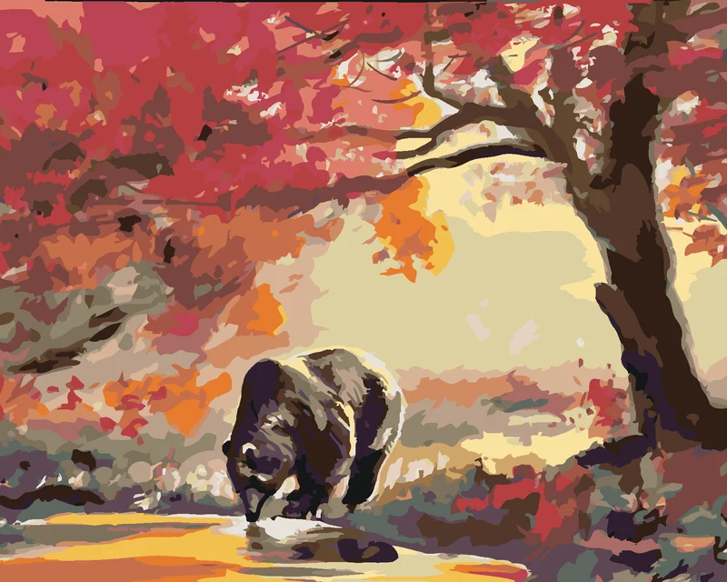 Diamond painting - TRINKENDER BÄR UND HERBSTWALD (D. RUSTY RUST)