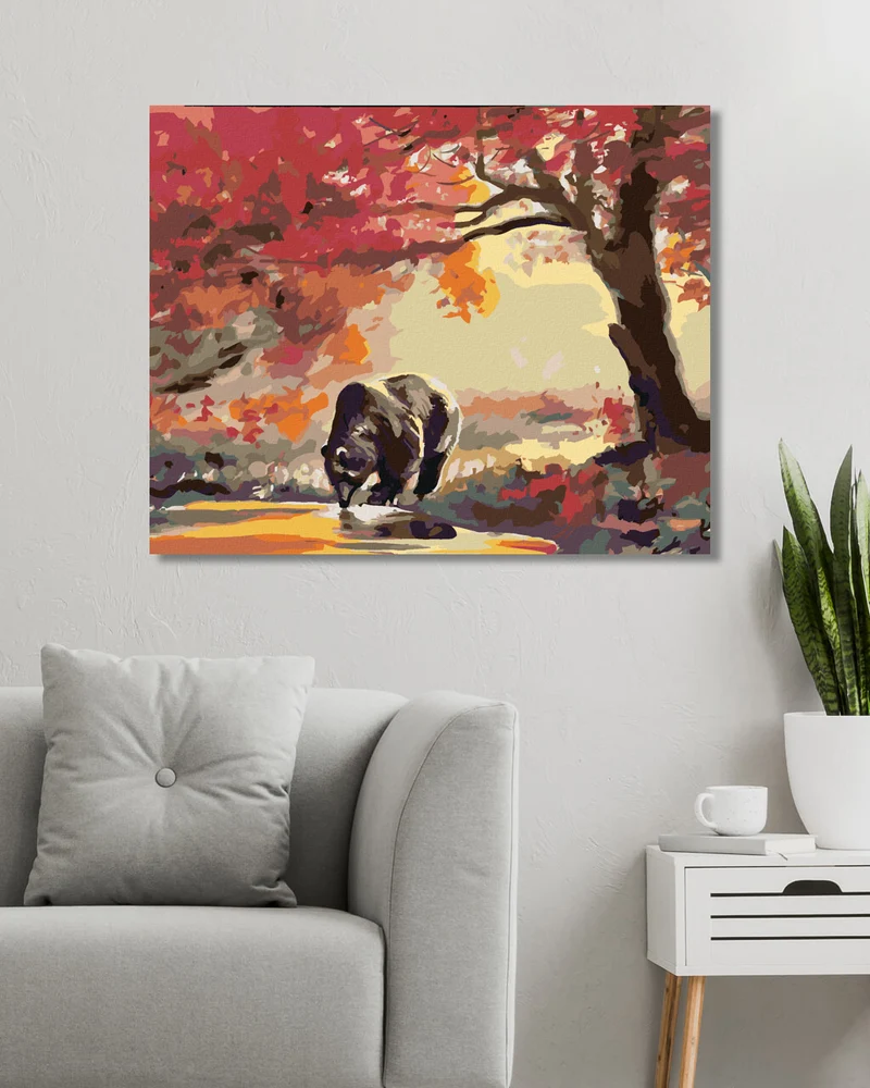 Diamond painting - TRINKENDER BÄR UND HERBSTWALD (D. RUSTY RUST)